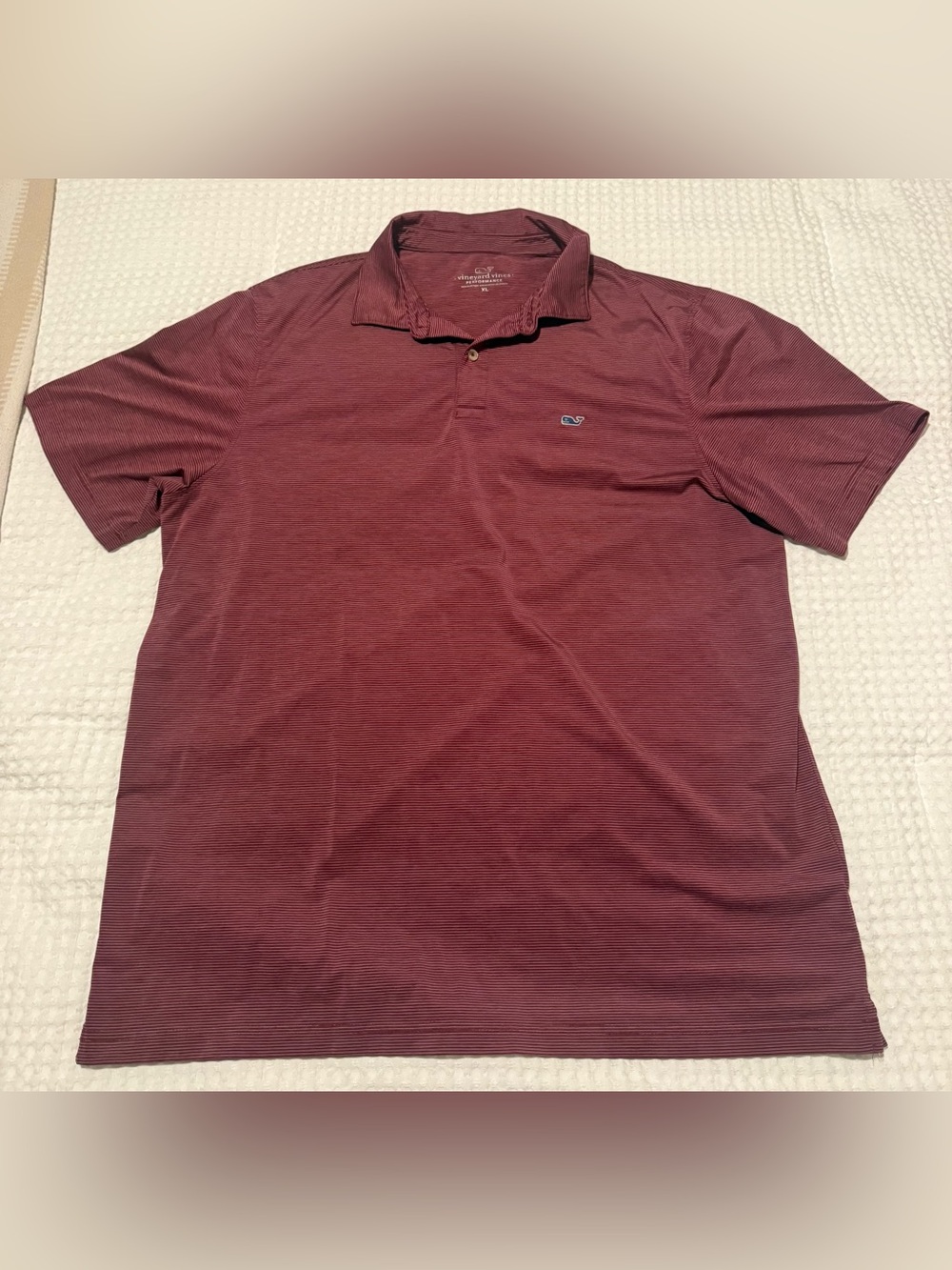 Vineyard Vines Performance Polo Shirt Men’s XL Burgundy Striped Whale Logo